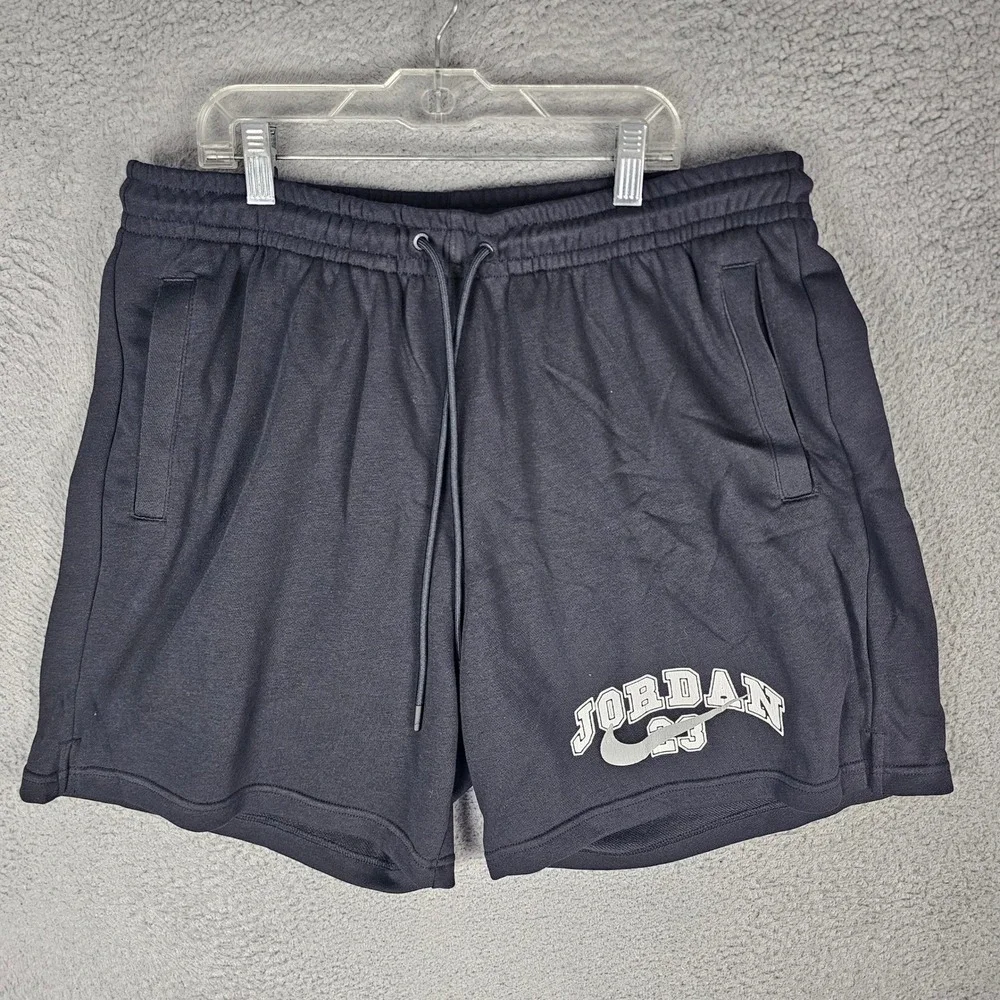 Jordan Shorts Mens L Black Terry Fleece MVP Graphic Fleece Drawstring 28386